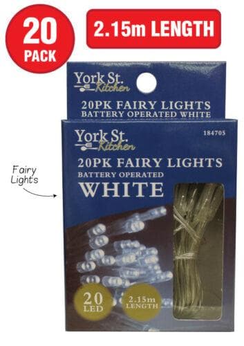 York St. Battery Operated Fairy Lights White 20 LED Bulbs 2.15 Metres 184705 - Double Bay Hardware