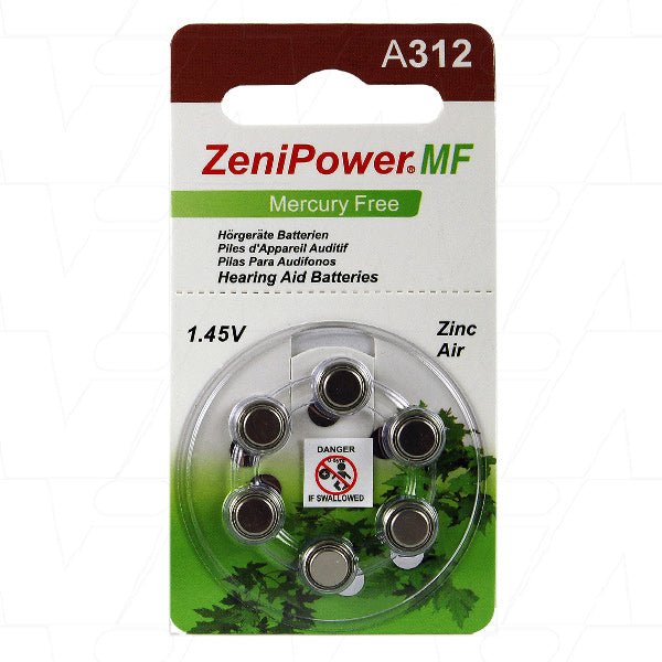 ZeniPower MF Hearing Aid Battery 1.45V 140mAh A312 - Double Bay Hardware