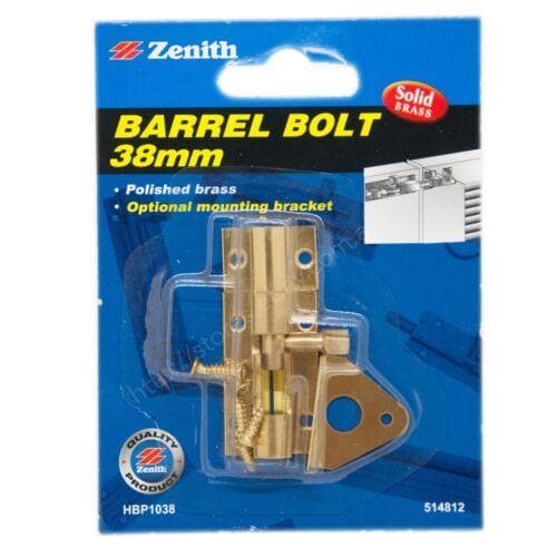 Zenith Barrel Bolt 38mm Solid Brass Polished Brass HBP1038 - Double Bay Hardware