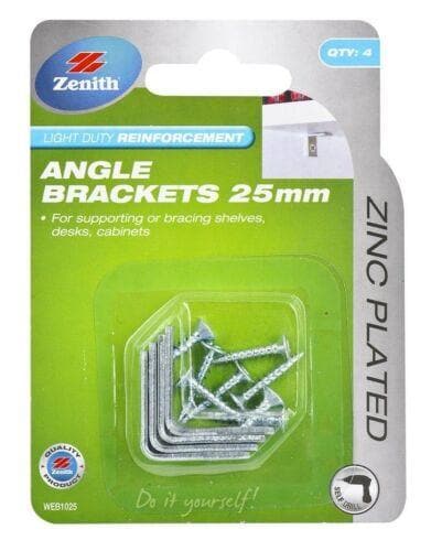 Zenith Light Duty Reinforcement Angle Brackets Zinc 13mmX25mm WEB1025 - Double Bay Hardware