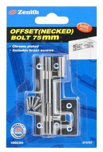Zenith Offset(Necked) Bolt 75mm Solid Brass Chrome Plated HBB2200 - Double Bay Hardware