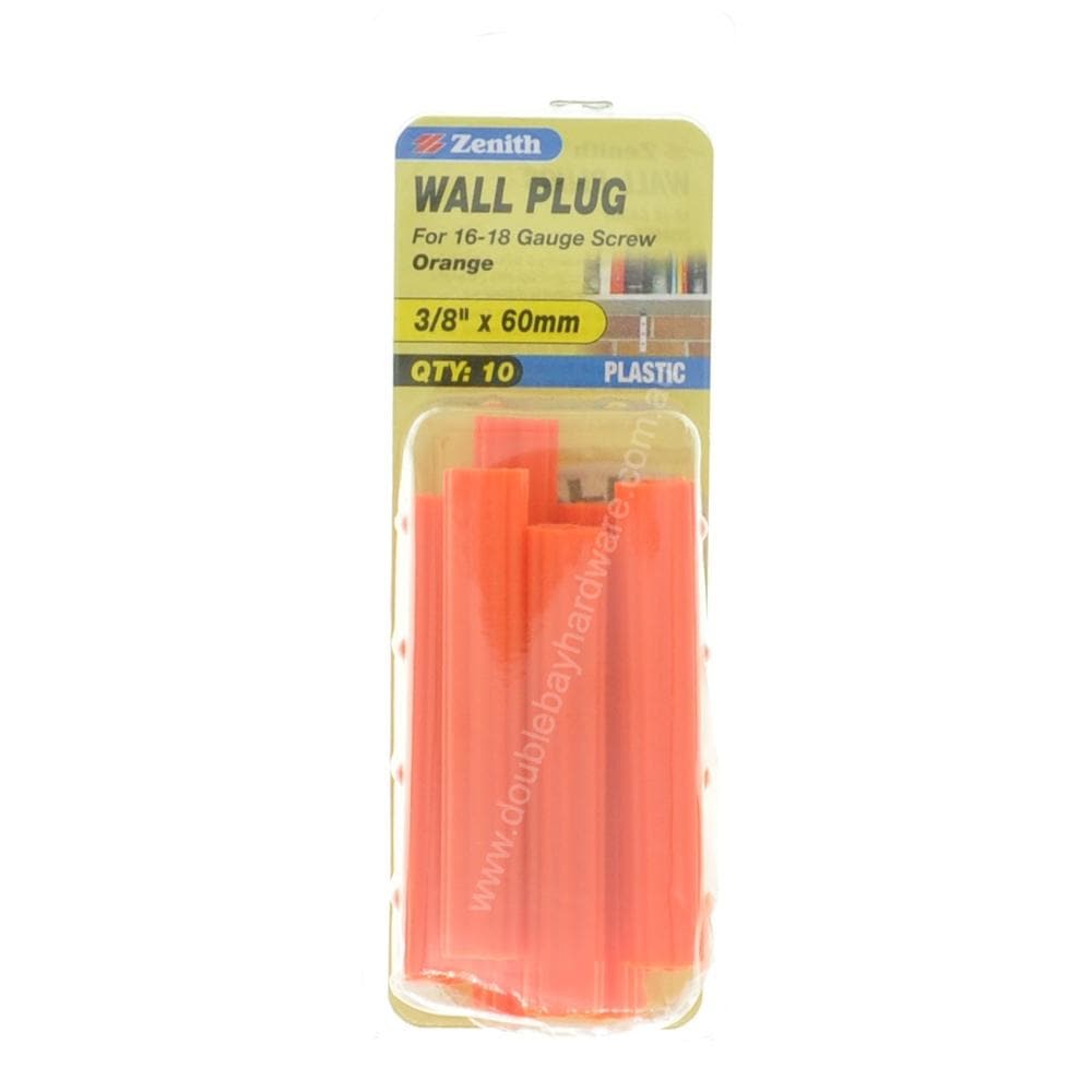 Zenith Wall Plug Orange 3/18"x60mm For 16-18 Gauge Screw EAU0960 - Double Bay Hardware