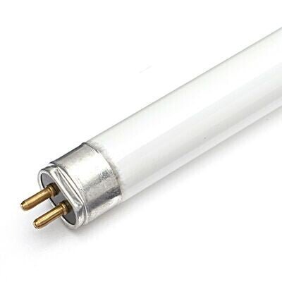 A long, cylindrical white fluorescent tube light with silver bi-pin connectors at both ends.