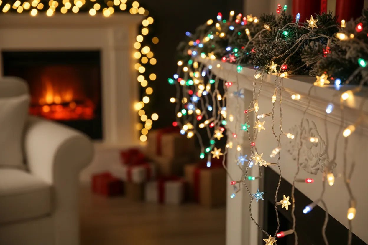 Christmas fairy light and flameless candles.