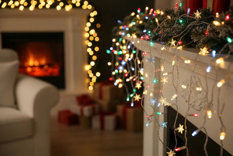 Christmas fairy light and flameless candles.