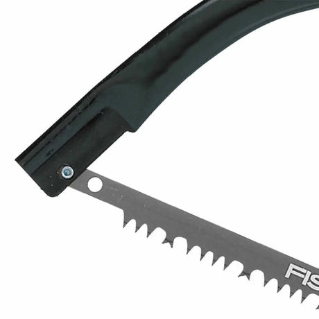 Close-up of a folding saw with a white background
