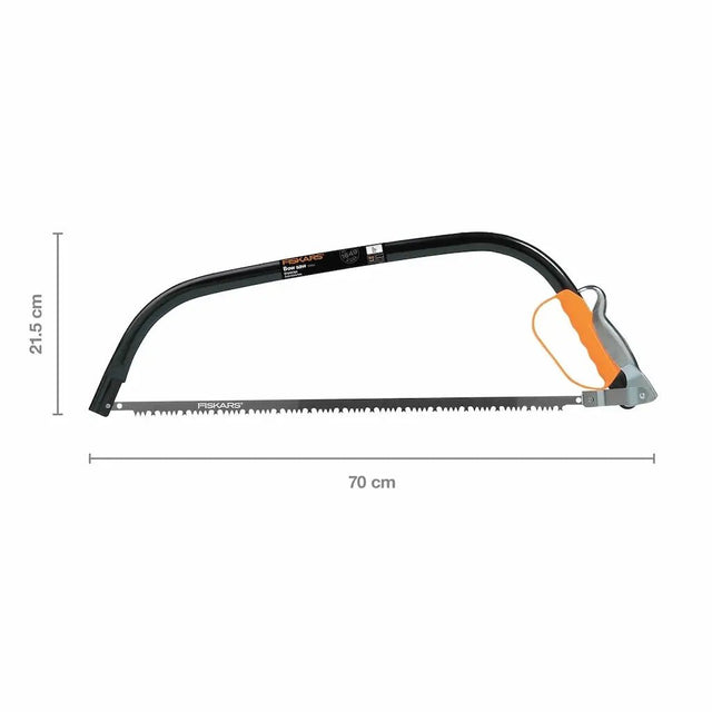 bow saw with dimensions on a white background