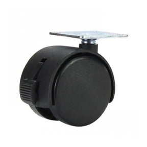 Black caster wheel on a white background
