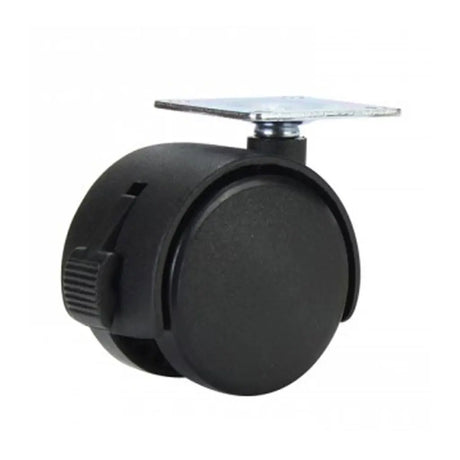 Black caster wheel on a white background