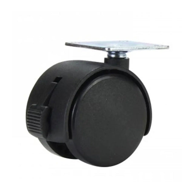 Black caster wheel on a white background