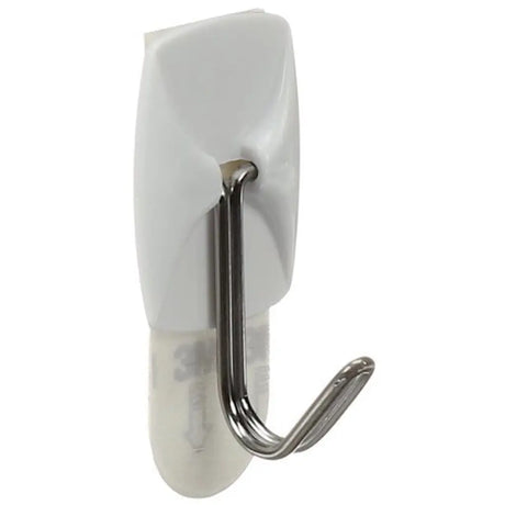 Metal hook with white plastic cover on a white background