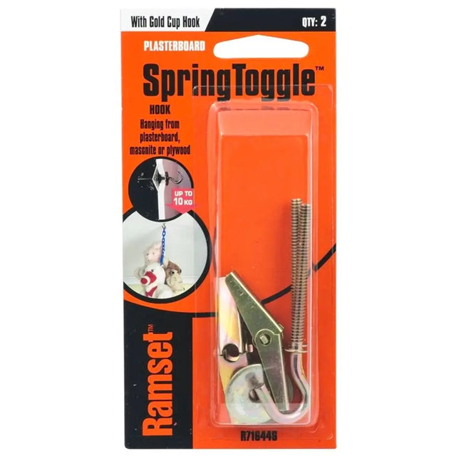 Spring Toggle hook packaging with Ramset branding on an orange background