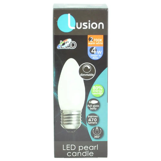 Lusion LED pearl candle bulb packaging on a white background