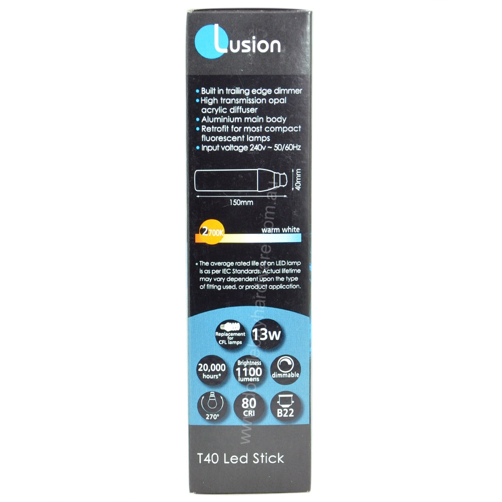 Lusion T40 LED Stick Light Bulb B22 240V 13W W/W 21018