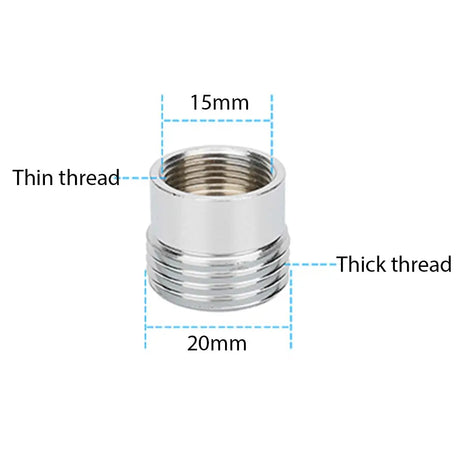 Metal fitting with labeled thread thickness and dimensions on a white background