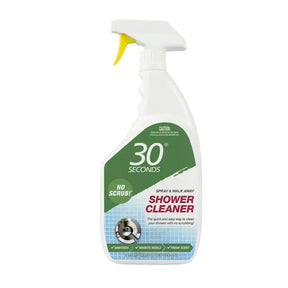 30 Seconds shower cleaner spray bottle on a white background