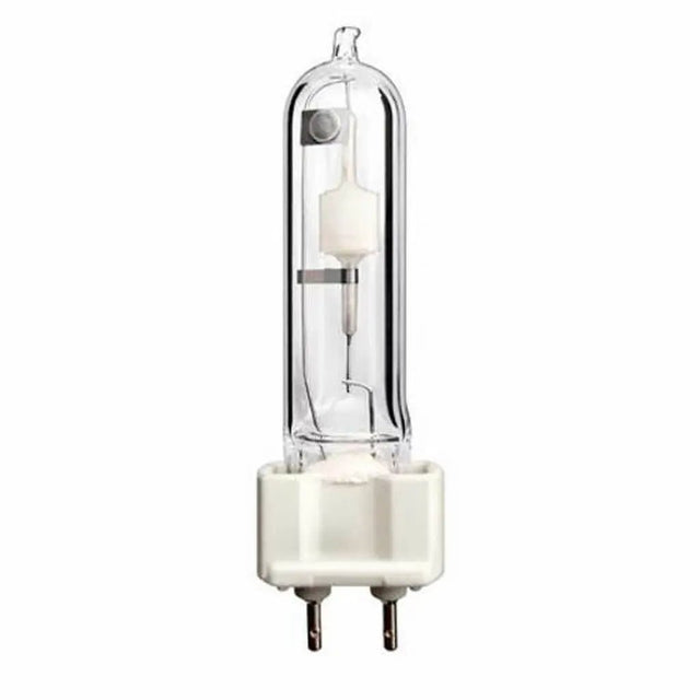 Clear light bulb with base on a white background
