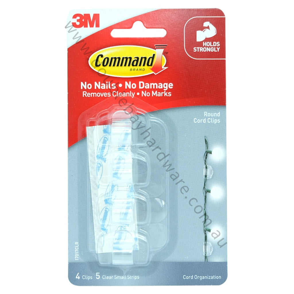 3M Command Damage-Free Hanging Clear Round Cord Clips 4 Clips 5 Strips 17017CLR