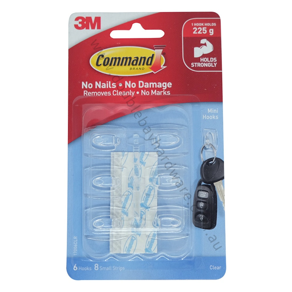 3M Command Damage-Free Hanging Mini Clear Hook 6 Hooks 8 Strips 225g 17006CLR