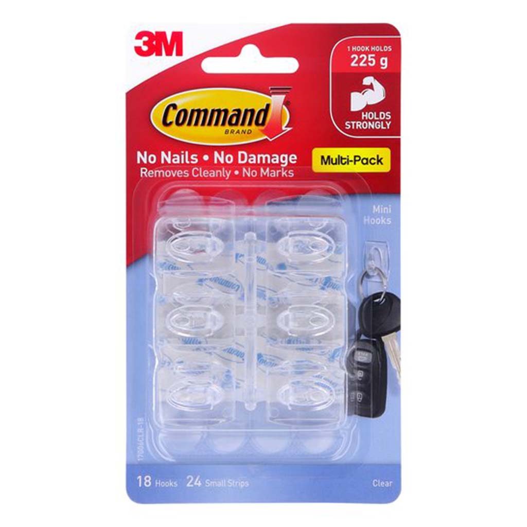 3M Command Damage-Free Hanging Mini Clear Hook Value Pack 225g 17006CLR-VP