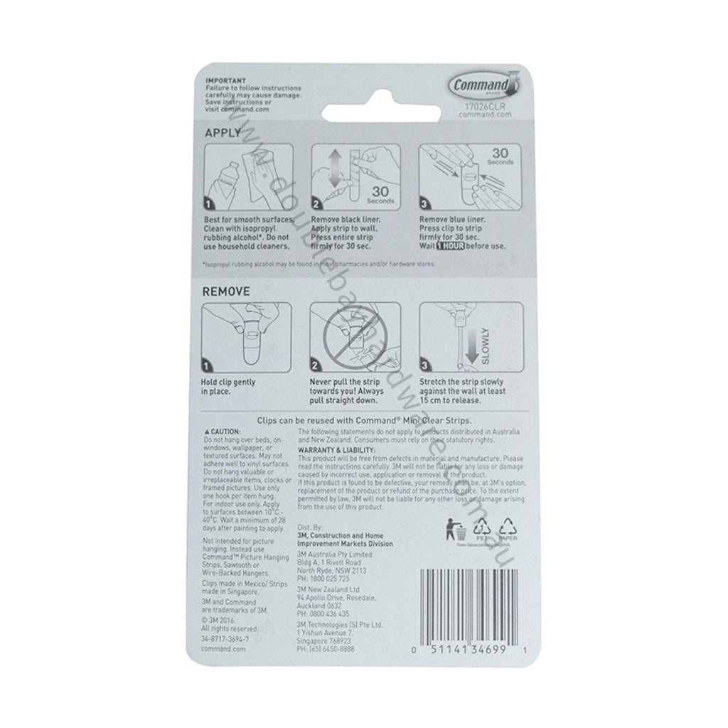3M Command Damage-Free Hook Clear Decorating Clip 17026CLR