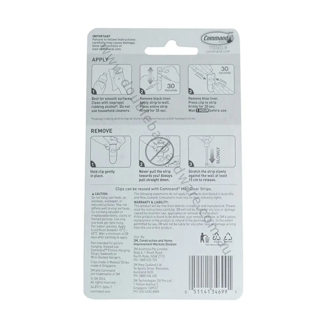 Back of Command hook packaging with instructions and branding