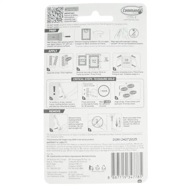 Back of a Command picture hanging kit packaging with instructions and branding.