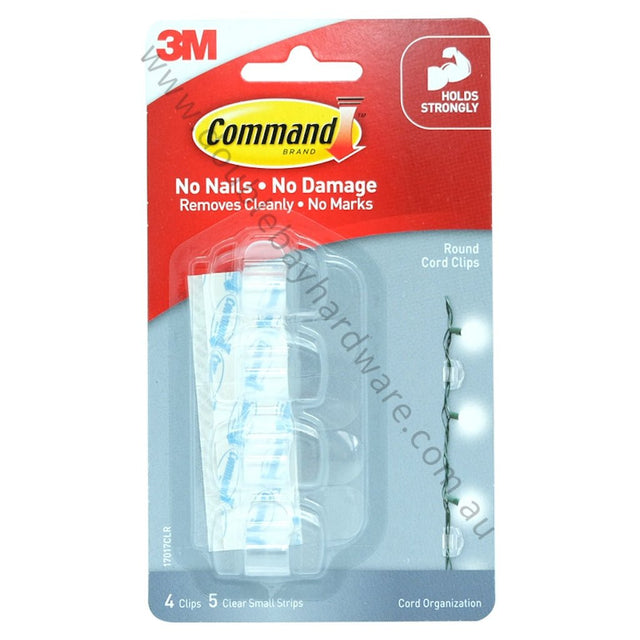 3M Command Damage - Free Hanging Clear Round Cord Clips 4 Clips 5 Strips 17017CLR