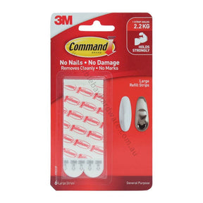 3M Command Damage - Free Hanging Hook Large Refill Strips 6 Strips 2Kg 17023P