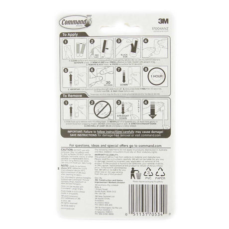 3M Command Damage - Free Hanging Jumbo Hook 1 Hooks 4 Strips 3.4Kg 17004ANZ