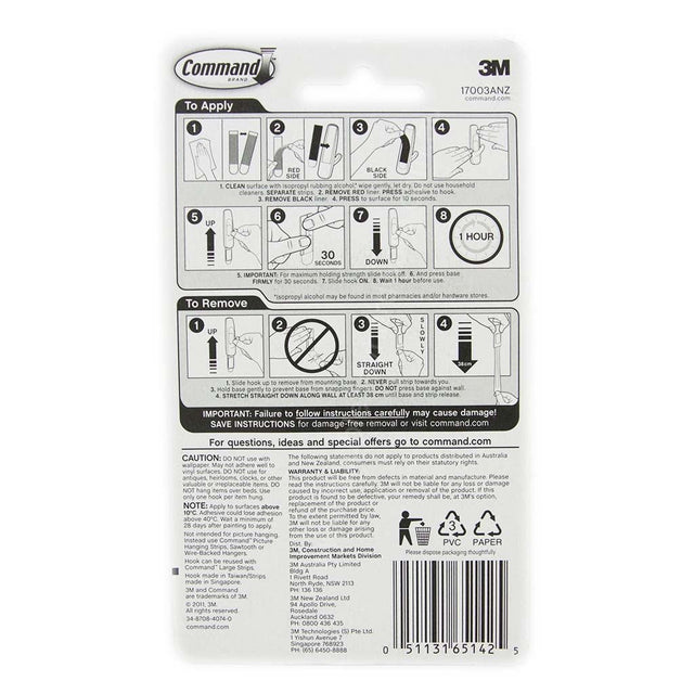 3M Command Damage - Free Hanging Large Hooks 1 Hooks 2 Strips 2.2Kg 17003ANZ