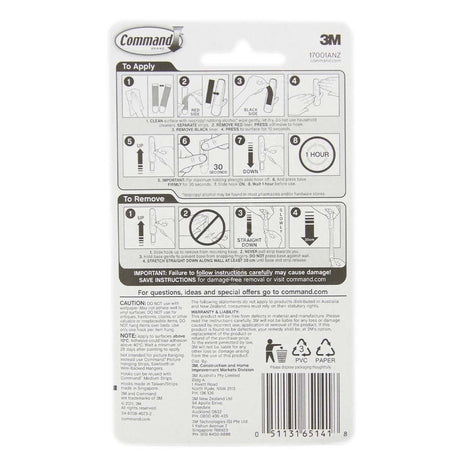 3M Command Damage - Free Hanging Medium Hooks 2 Hooks 4 Strips 1.3Kg 17001ANZ