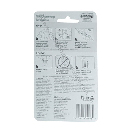 3M Command Damage - Free Hanging Mini Clear Hook 6 Hooks 8 Strips 225g 17006CLR