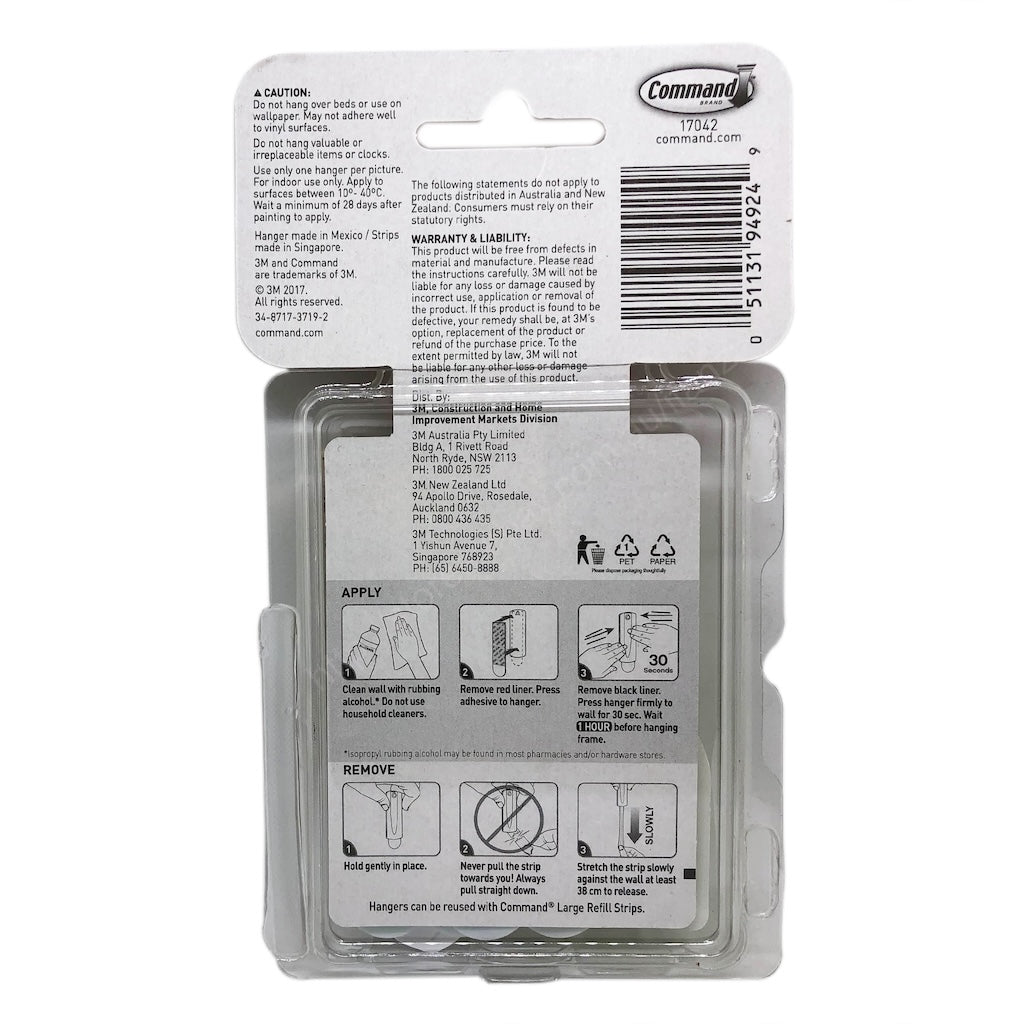 3M Command Damage - Free Hanging Sawtooth Picture Hook 3Hanger 6Strip 1.8Kg 17042