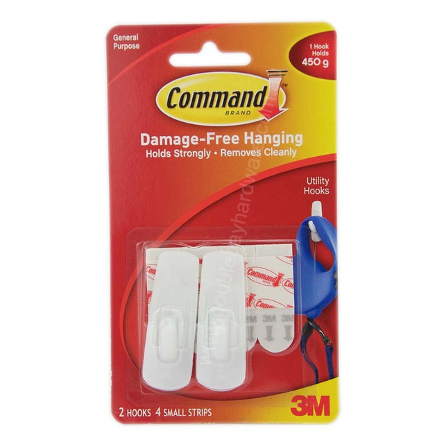 3M Command Damage - Free Hanging Small Hooks 2 Hooks 4 Strips 450g 17002ANZ
