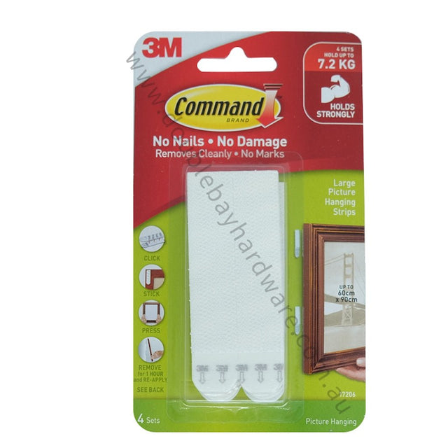 3M Command Damage - Free Hook 4 Sets Large Picture Hanging Strips 7.2Kg 17206
