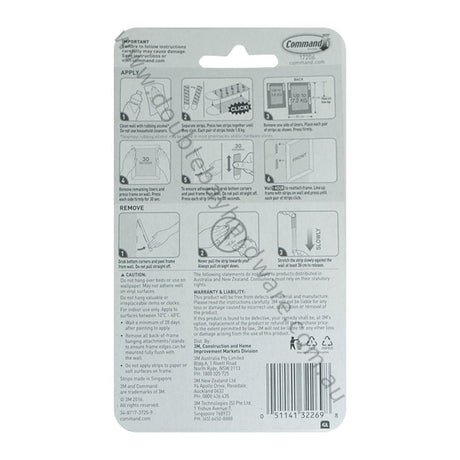 3M Command Damage - Free Hook 4 Sets Large Picture Hanging Strips 7.2Kg 17206