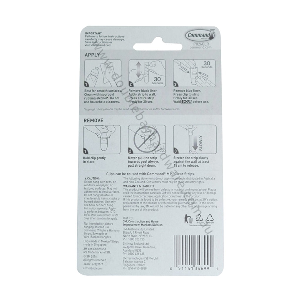 3M Command Damage - Free Hook Clear Decorating Clip 17026CLR