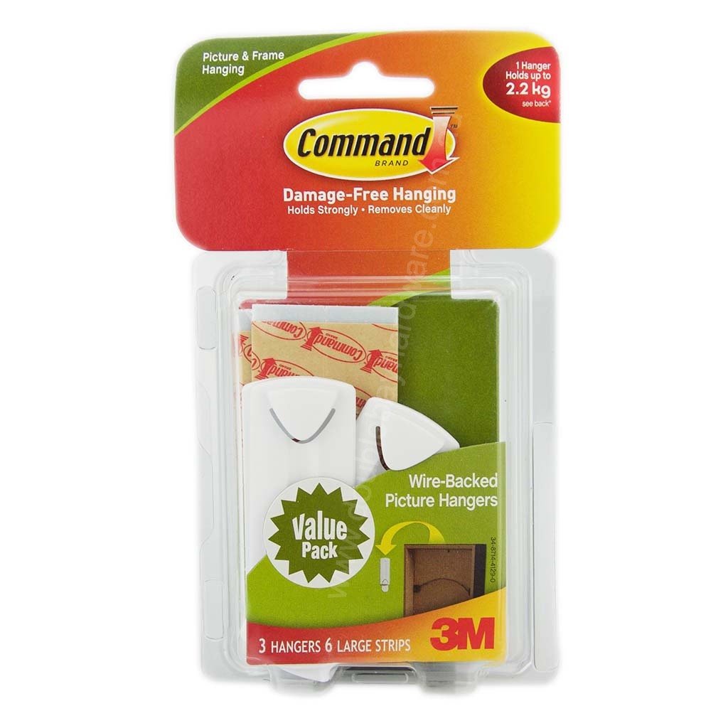 3M Command Damage - Free Wire - Backed Picture Hook 3 Hanger 6 Strip 2.2Kg 17043