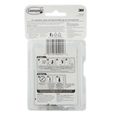 3M Command Damage - Free Wire - Backed Picture Hook 3 Hanger 6 Strip 2.2Kg 17043