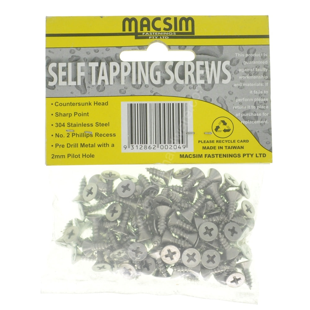 MACSIM 10Gx13mm Countersunk SELF TAPPING Screw Stainless Steel 56CP1013