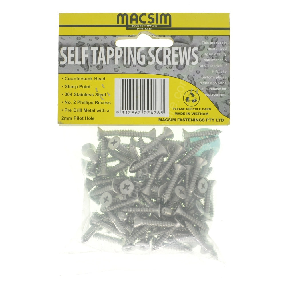 MACSIM 10Gx25mm Countersunk SELF TAPPING Screw Stainless Steel 56CP1025
