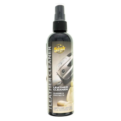 Bottle of 5 Star Leather Cleaner on a white background