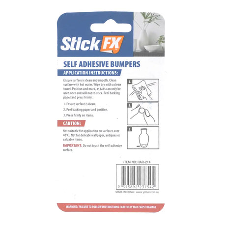 Packaging of Stick FX self-adhesive bumpers with application instructions and branding.