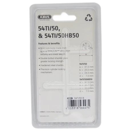 ABUS lock packaging with product details on a white background