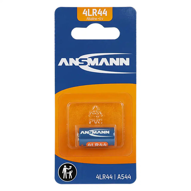 Ansmann 4LR44 battery in blue and orange packaging on a white background