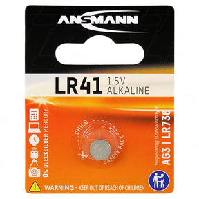 Ansmann LR41 1.5V alkaline battery packaging on a white background