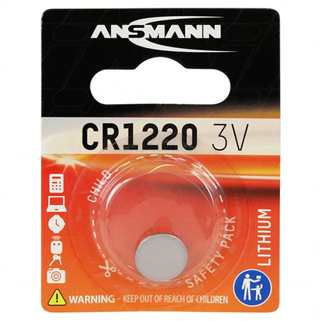 Ansmann CR1220 3V lithium battery packaging on a white background