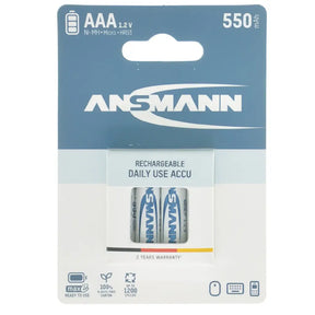 Ansmann AAA rechargeable battery pack with blue and white design