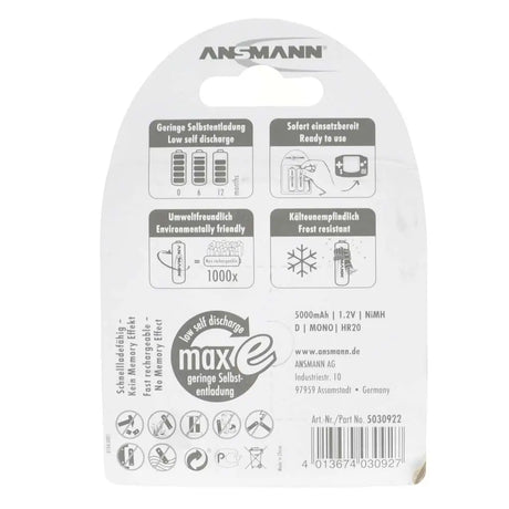 Ansmann battery packaging with product details on a white background